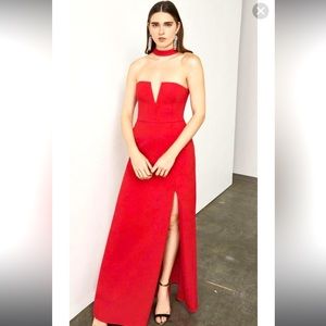 BCBGMAXAZRIA Elias Red Berry Gown Dress with choker neck